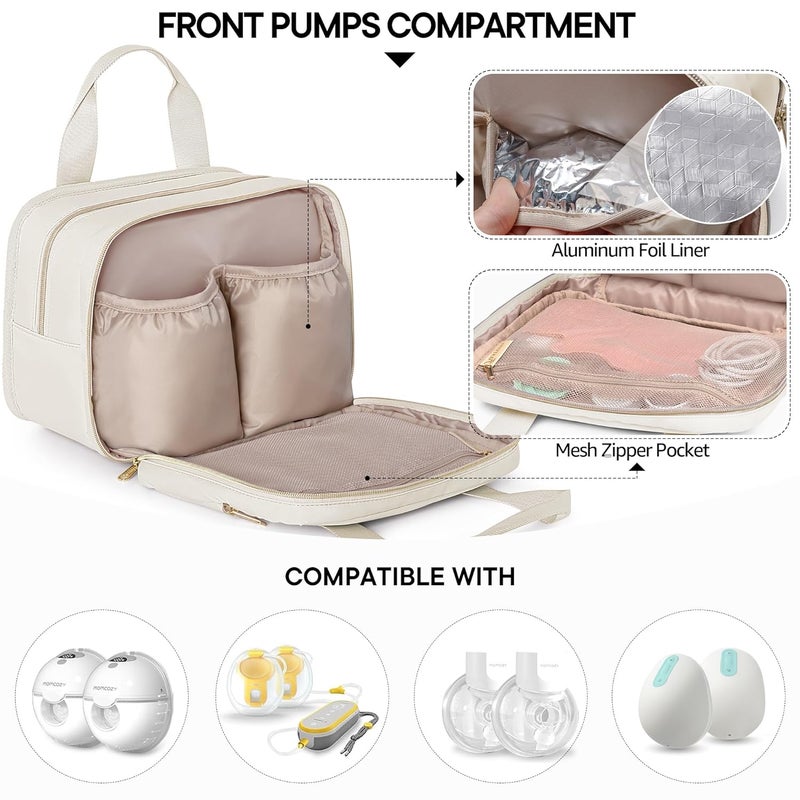 Fasrom Wearable Breast Pump Bag with Cooler Compatible with Momcozy, Medela and Elvie Pumps, Portable Pump Carrying Case for Working Moms, Beige - Image 2